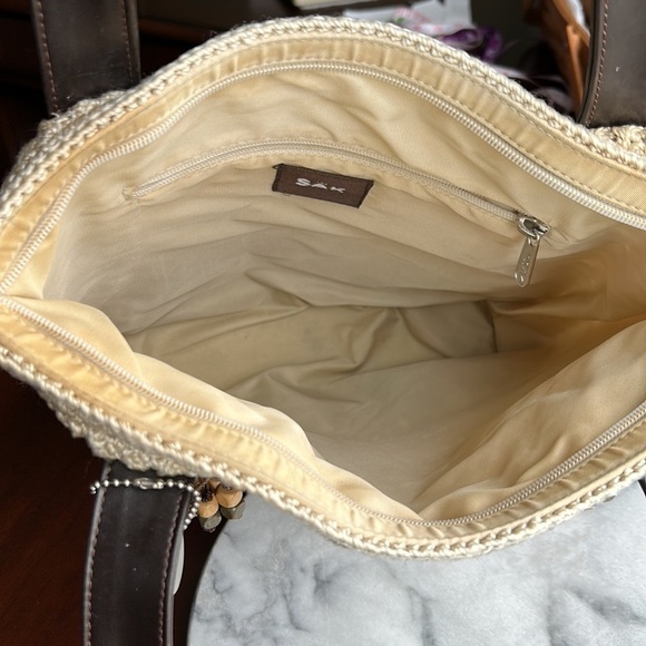 The Sak shoulder tote boho fringe wooden beads zip closure charm cleaned but….. - Picture 8 of 14